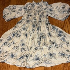 Floral Kids Formal Dress - White and Blue